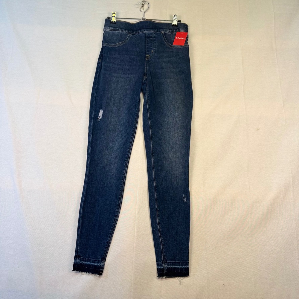 Spanx Distressed Denim Leggings Medium Wash Raw Hem 20203R Small NWT